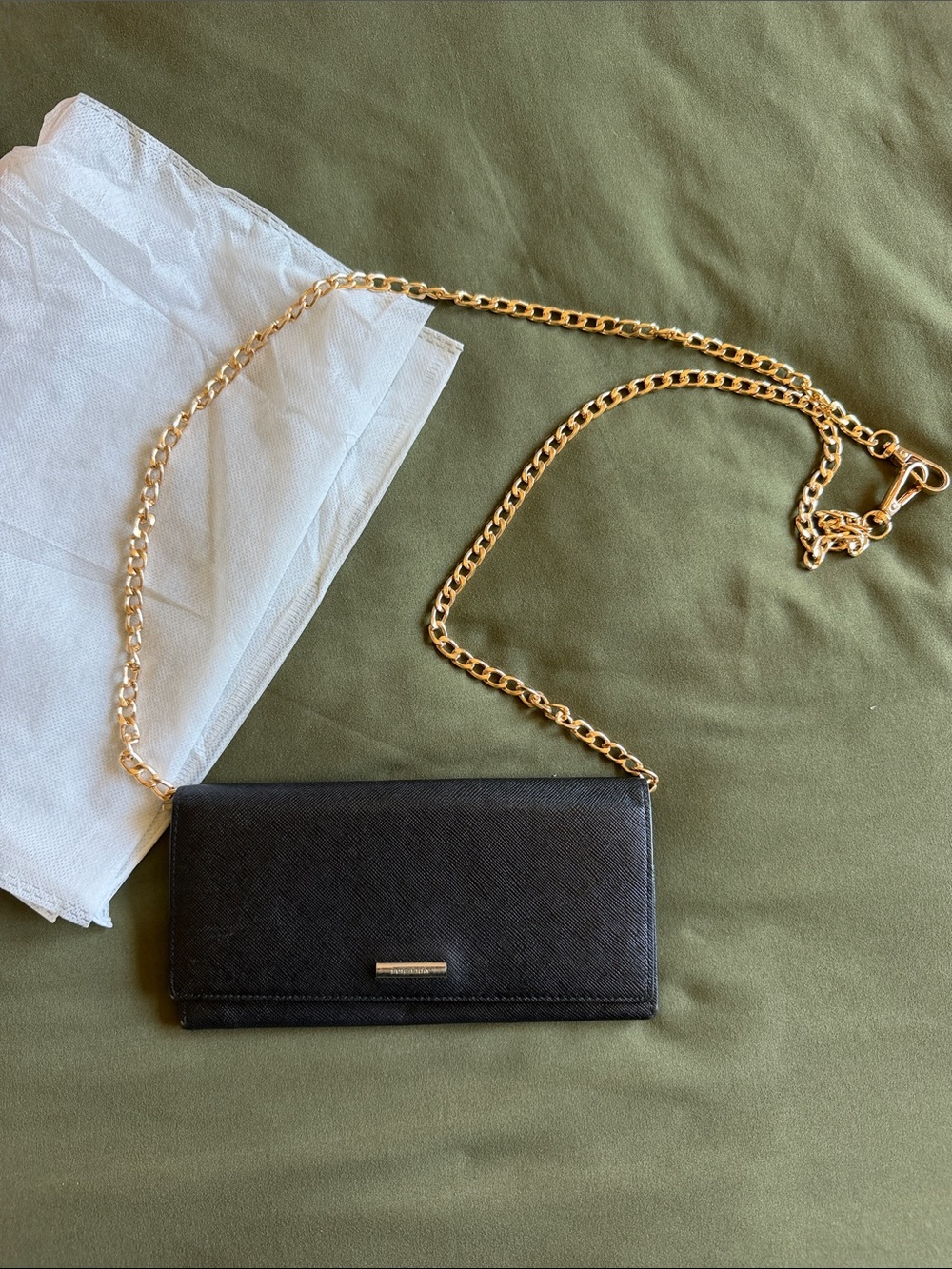 {BURBERRY} black long continental wallet w/gold chain COA
